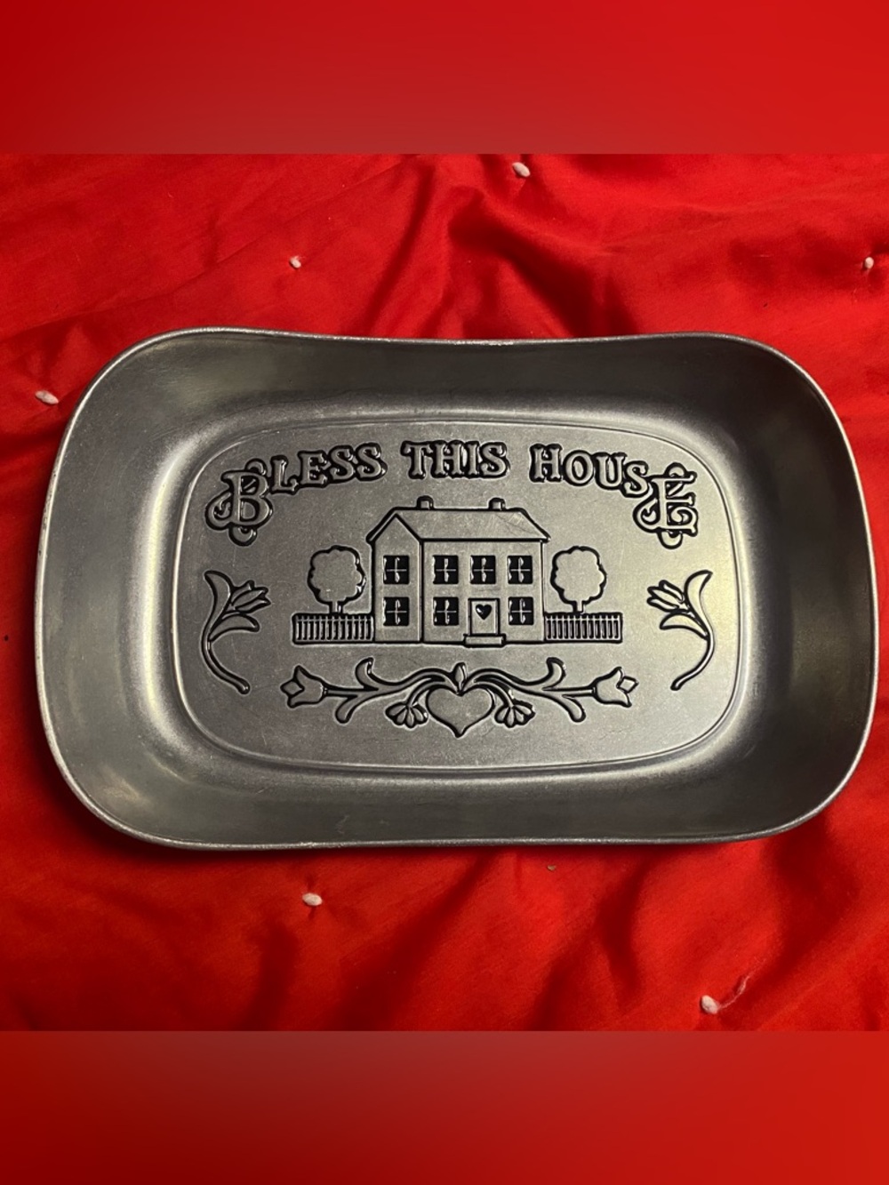 Gray Wilton Armetale Pewter “Bless This House” Embossed Serving Tray